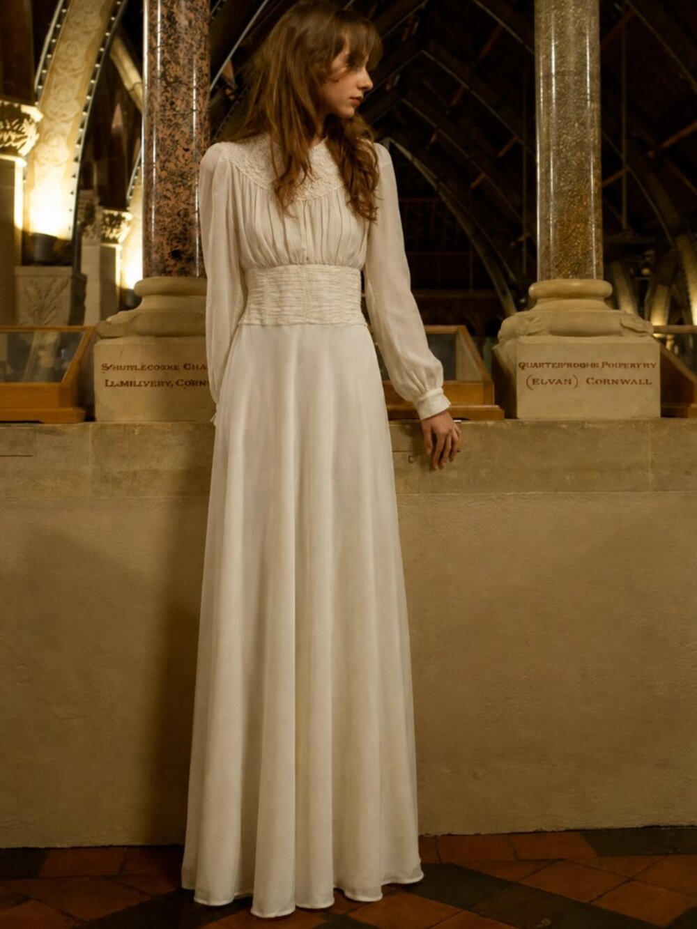 50's Cream Wedding Gown Vintage Sheer Lined Dress Midi Size XS Bridal (a)